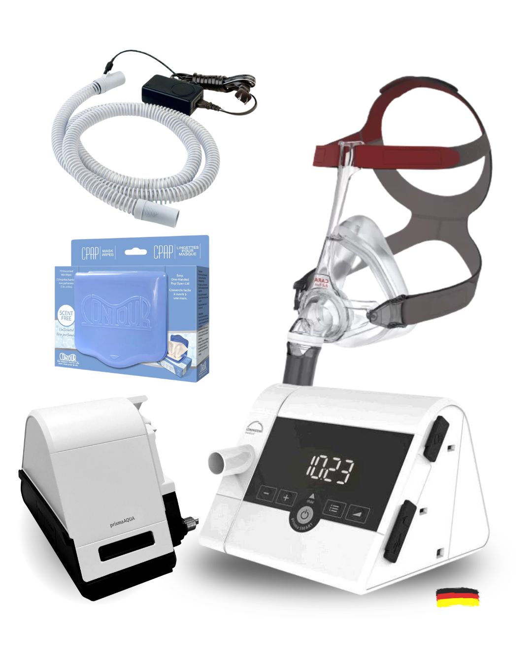 Lowenstein Prisma CPAP Bundle (Cara Full Face Mask | Unscented Mask Wipes | Heated Tubing | 12 Pollen Filters)