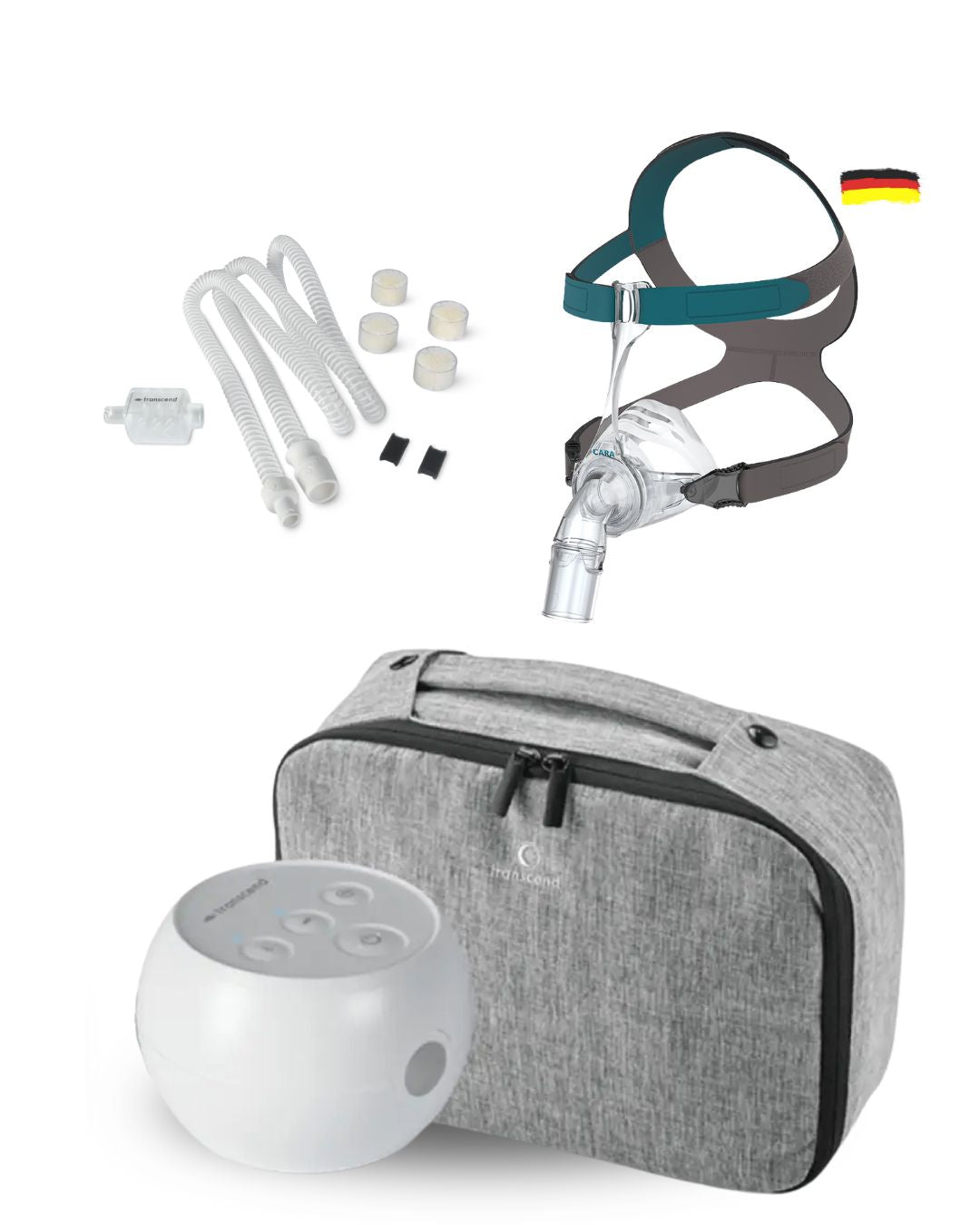 Transcend Micro Travel CPAP Bundle (Lowenstein CARA Nasal Mask | Resupply Kit | Carry Case)