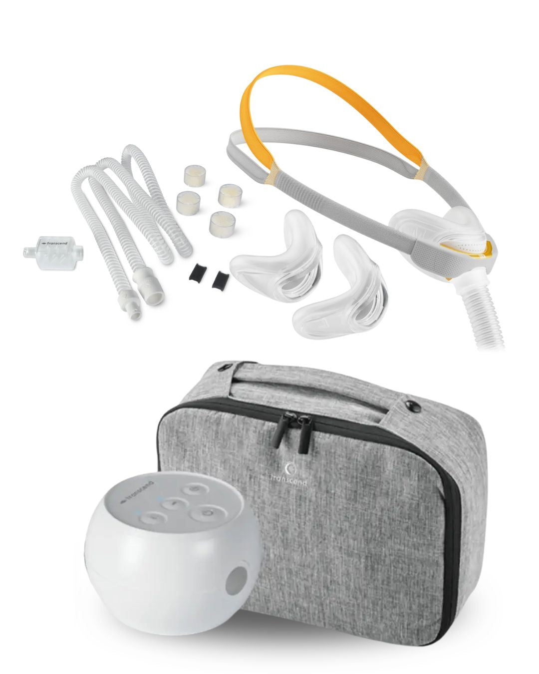 Transcend Micro Travel CPAP Bundle (F&P SOLO Nasal & Pillows Fit Pack | Resupply Kit | Carry Case)