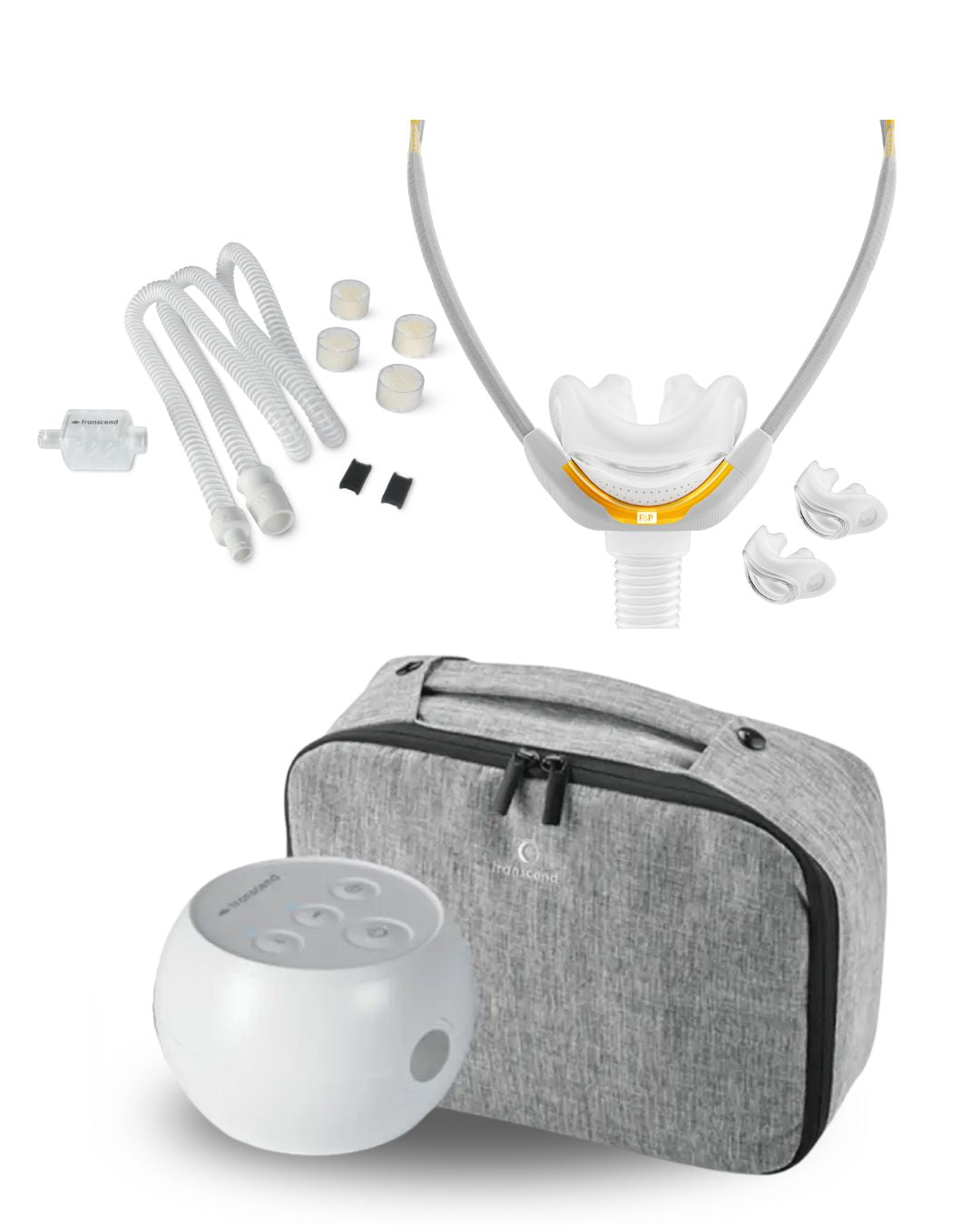 Transcend Micro Travel CPAP Bundle (F&P SOLO Nasal & Pillows Fit Pack | Resupply Kit | Carry Case)