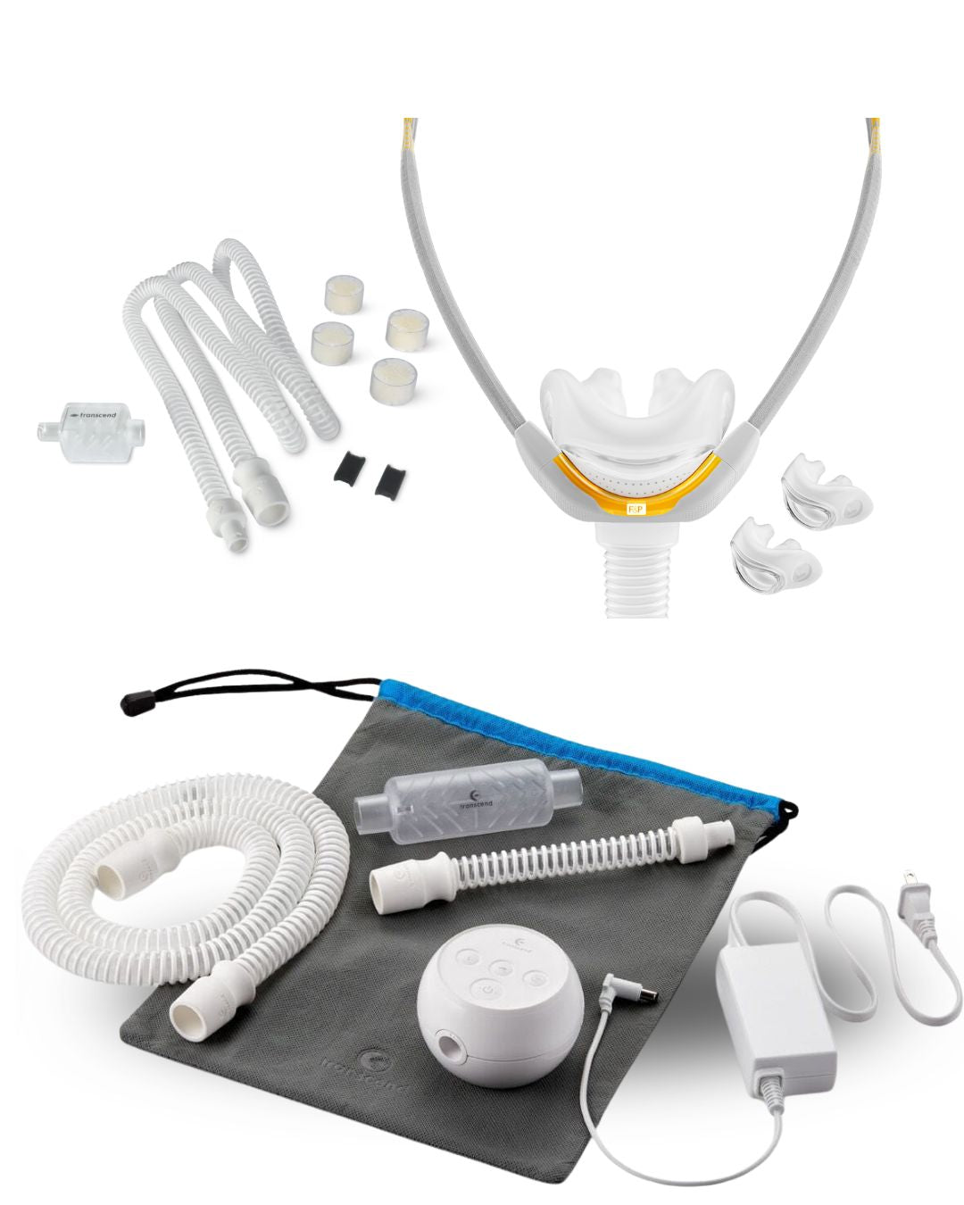 Transcend Micro Travel CPAP Bundle (F&P SOLO Nasal & Pillows Fit Pack | Resupply Kit | Carry Case)